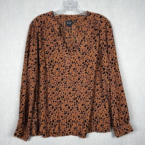 NWOT Gap Top Blouse Small Brown Leopard Print Popover Shirt Pullover - Picture 1 of 10